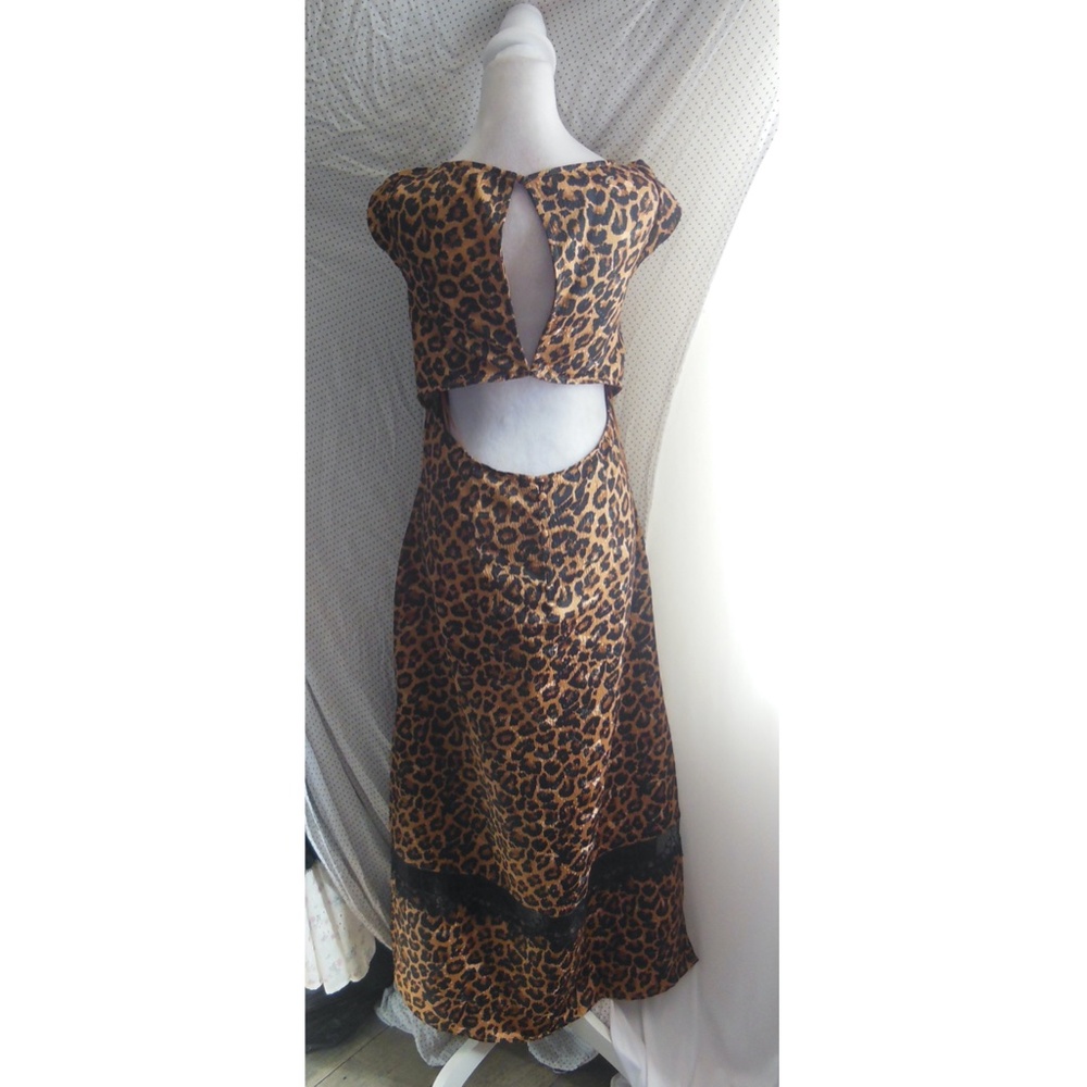 NEW FREE PEOPLE Leopard ANIMAL Print Foolish Heart LACE TRIM Satin SLIP DRESS XL - Picture 9 of 16